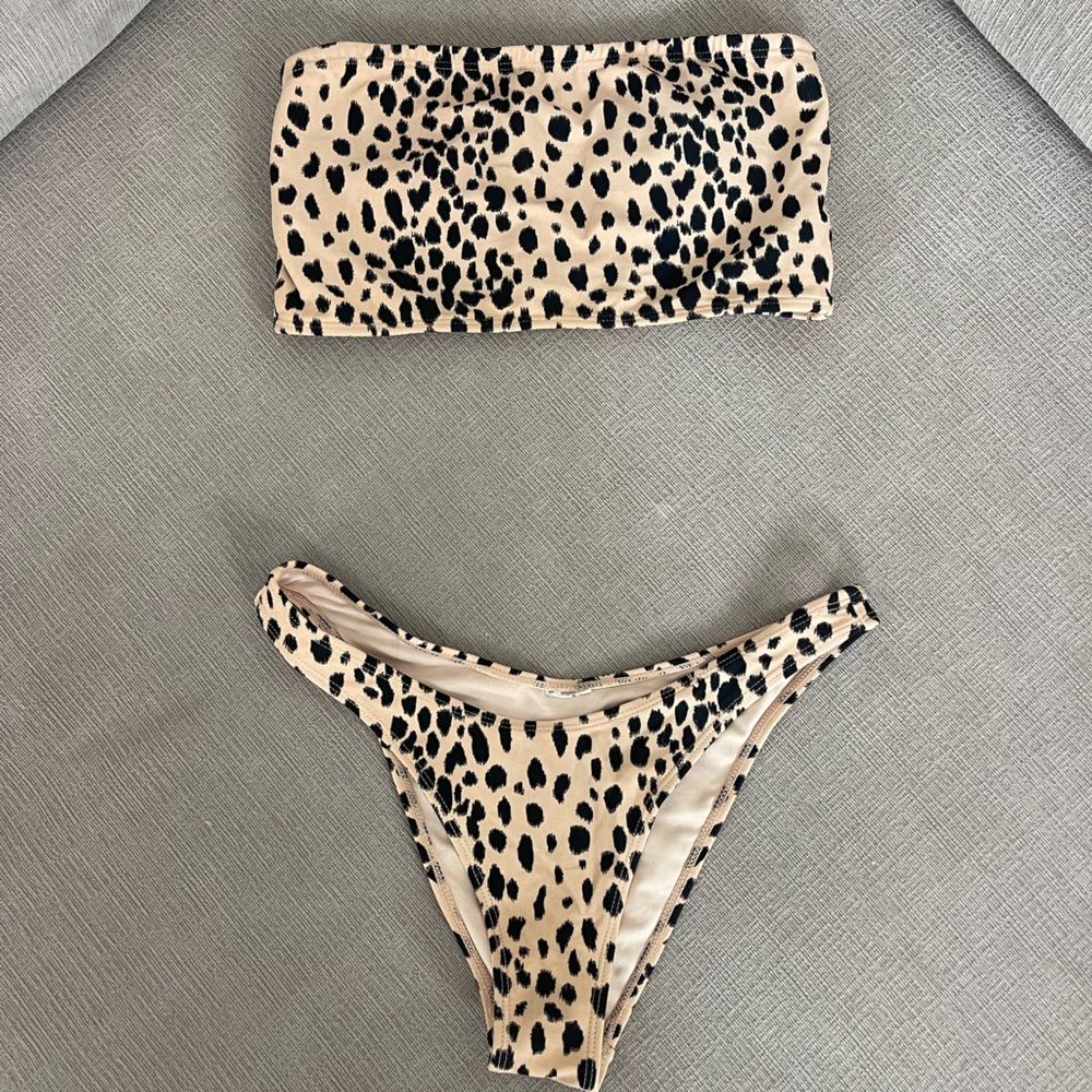 Leopard Print Bikini Set - Beige & Black